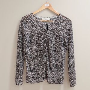 LOFT Women's Leopard Print Lightweight Long Sleeve Button Front Cardigan Size M